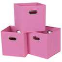 Yunkeeper Black Fabric Cubby Storage Bins,13x13x13 Inches ,Cube Organizer Bin Foldable Storage Boxes with Dual Handles Fabric Organizer Box and collapsible Storage basket,Set of 3 ,Pink