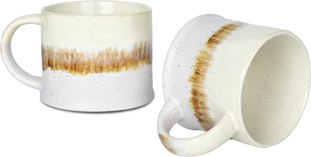 Bosmarlin Medium Ceramic Coffee Mug Set of 2, 15 Oz, Big Stoneware Tea Cup for Office and Home, Dishwasher and Microwave Safe (Beige, 2)