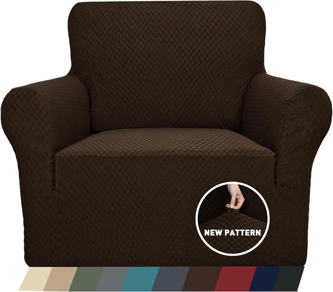 ZNSAYOTX 1 Piece Jacquard Chair Slipcovers for Living Room High Stretch Chair Covers with Arms Anti Slip Pets Friendly Couch Sofa Armchair Cover Furniture Protector (Chair, Dark Coffee) (Small (31"-46"))