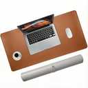 Double-Sided Leather PU Large Mouse pad, Computer Desk pad Non-Slip, Waterproof, Easy to Clean, Suitable for Office and Home Office Writing (Light Brown and Silver Gray, 31.515.7 Inches)