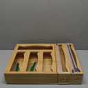 6-in-1 Magnetic Bamboo Drawer Organizer for Food Bags and Wraps Adjustable Compartment Storage with Dispenser and Cutter Fits Gallon Quart Sandwich and Snack Sizes