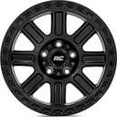 Rough Country 84 Series Wheel - 17 x 8.5, 6x5.5" Bolt Pattern, +0mm Offset, Gloss Black, 8-Spoke, Rugged One-Piece Aluminum Rim with Black Center Cap