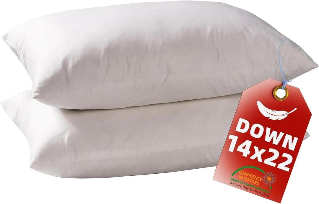 14x22 Down Feather Pillow Inserts Set of 2, 100% Organic Cotton Bedding Throw Pillow Inserts Firm Large Lumbar Pillows in Bed Decorative Pillows for Couch
