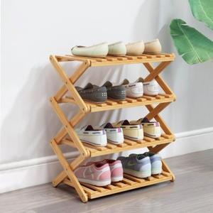 4 Tier Bamboo Shoe Rack,Portable Folding Shoe Storage Rack,Without Installation Small Shoe Rack Perfect for Corridors, Bedrooms and Small Spaces (4 Tier)