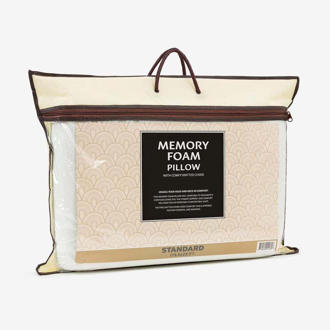 Memory Foam Pillow with Comfy Knitted Cover - Standard Size (15.5x23.5)