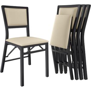 VECELO Folding Dining Chairs Set of 4, Metal Padded Foldable Seating with Comfortable Faux Leather, Space-Saving Portable Guest Seats for Kitchen & Office, No Assembly, Creamy Beige, 4 Pack