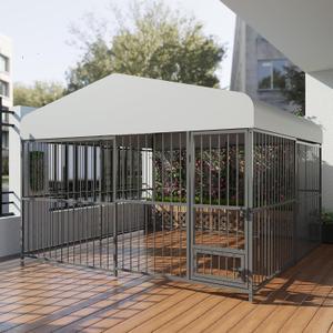 Large Dog Kennel Outside,10x10x6 FT Heavy-Duty Outdoor Cage with Roof and Lock,Covered Outside Kennel,for Medium and Large Dogs,Easy Assembly