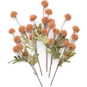 Floroom 5pcs Faux Silk Pompon Mum Artificial Flowers, Bulk Fake Mini Chrysanthemums with Stems for DIY Bouquet Centerpieces Wedding Fillers Terracotta Arrangements Shower Decorations, Burnt Orange