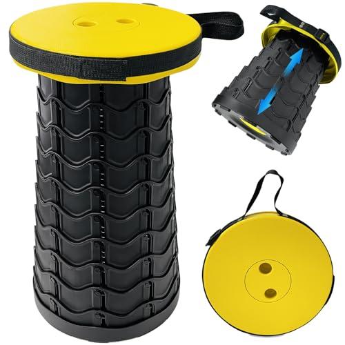 Collapsible Portable Stool, 440lbs Load Capacity Folding Stool with Adjustable Height, Carrying Strap - Telescoping Camping Stool for Camping, Hiking, Fishing, Travel, BBQ (Yellow)