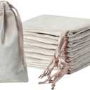 QIANF 12pcs Light Champagne Velvet Drawstring Bags 4x6 inches Glossy Small Velvet Cloth Gift Bags Jewelry Pouches for Storage Wedding Party Favor Christmas