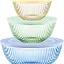 Pyrex Year Of Color Sculpted (3-Pack| 1.3 QT, 2.3 QT, 4.5 QT) Tinted Glass Mixing Bowls Set With Lids For Prepping, Baking and Cooking, Preheated Oven, Dishwasher, Freezer, and Microwave Safe