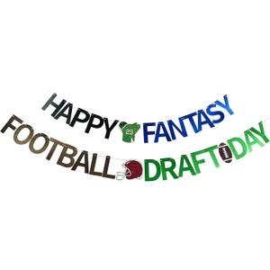 2 x Happy Fantasy Football Draft Day Banner Festive Party Hanging Decorations for Themed Birthday Party Garland Rugby Decor Flag