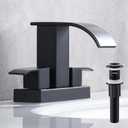 Black Waterfall Bathroom Sink Faucet with Pop up Sink Drain Stopper Overflow for Faucet Vessel, 4 Inch 2 Handles 2 or 3 Holes Centerset Faucet for Lavatory Bathroom Sink with Supply Lines