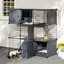 Cat Enclosure Cat Cage Indoor with Litter Box,3-Tier Large Playpen Catio Cat Cage Outdoor Cat Crate Detachable Metal Wire Kennel Medium Kitten Cage