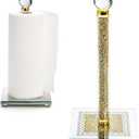 Suwimut Paper Towel Holder, Gold Paper Towel Roll Dispenser Stand Weighted Base Non Slip Filled with Sparkly Crystal Crushed Diamond House Decor for Home Kitchen Countertop Tabletop