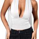 SOLY HUX Sexy Tops for Women Going Out Halter Scarf Crop Top Deep V Sleeveless Backless Vest Party Clubwear Medium White