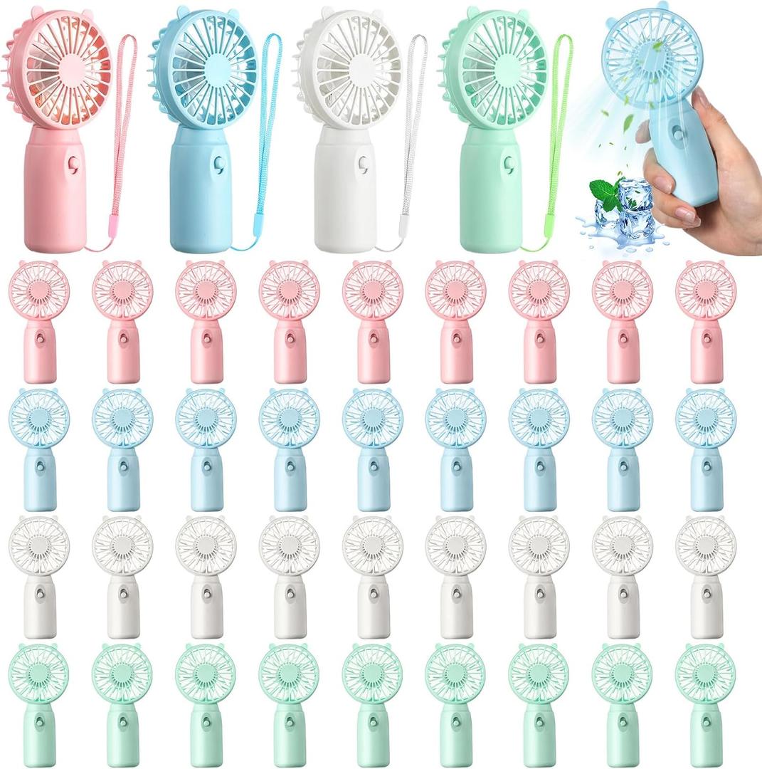 Glooglitter 36 Pcs Mini Portable Fans Bulk Handheld Battery Operated Fan with Lanyard for Makeup Eyelash, Cooling Lightweight Pocket Personal Fans for Wedding Outdoor Use (Pink Blue White Green)
