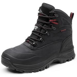 NORTIV 8 Men's Insulated Waterproof Construction Hiking Winter Snow Boots (12, Black)