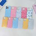 for iPhone 14 Case, Cute Gingham Pattern Aesthetic Phone Case, Stylish Shockproof Soft TPU Phone Cover for Women Girls, Pink