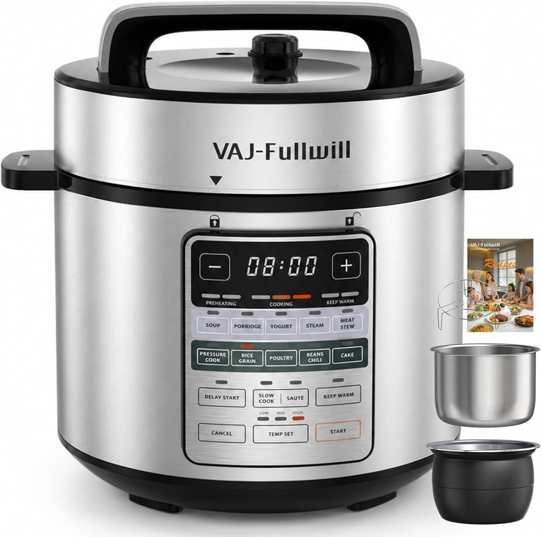 6QT 12-in-1 Electric Pressure Cooker with Dual Inner Pots | PFAS-free ceramic coating | 24H delay timer | dishwasher-safe accessories | family meal prep| easy cleanup