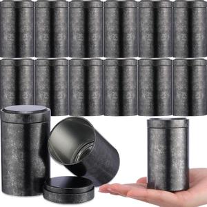 meekoo 18 Pcs Tea Tins Canister for Loose Tea 6 oz Airtight Tea Tins Bulk with Lids Metal Tea Jars Small Round Storage Containers for Travel Business Coffee Cans Candy Spices Herbs Kitchen(Black)