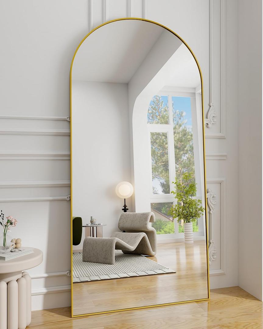 Koonmi 30"x71" Arched Full Length Mirror, Gold Large Floor Mirror with Aluminum Alloy Frame, Standing Hanging or Leaning Wall-Mounted Full Body Mirror for Living Room and Bedroom
