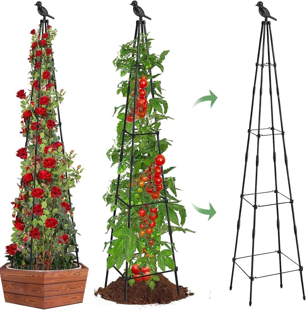 MYMULIKE 2Pack Garden Trellis for Climbing Plants Outdoor Indoor Pot 67'' Cucumber Trellis for Climbing Plant Support for Climbing Vegetables Plants Garden Obelisk Trellis Tomato cage & Climbing Rose