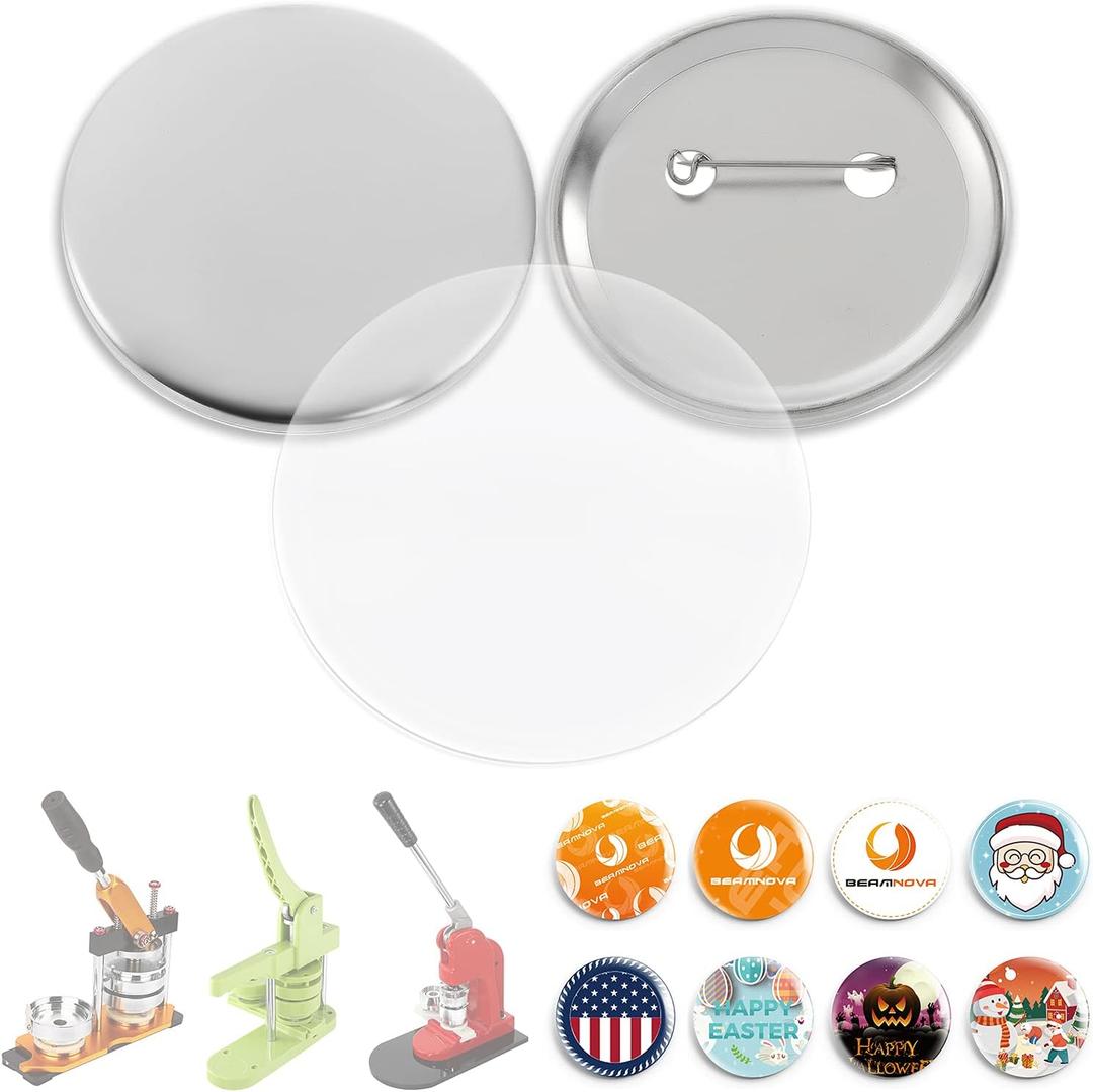 BEAMNOVA 100 Sets of Metal Button Supplies Blank 25mm / 0.98 in (Approx. 1 inch) for Button Maker Machine, Slick Metallic Back, Badge Making Parts Round DIY Pin Maker