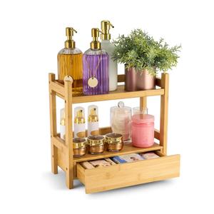 Sorbus Bamboo Bathroom Counter Organizer – 2-Tier Shelf with Hidden Drawer for Vanity, Matcha Station, Bathroom Sink Organizer Countertop, Kitchen & Office Storage (13″ L x 6.5″ W x 12.6″ H)