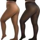 HONGTEYA 2 Pairs Plus Size Fleece Lined Tights Women, Fake Translucent Thermal Tights Pantyhose Sheer Leggings (3X-Large-4X-Large)