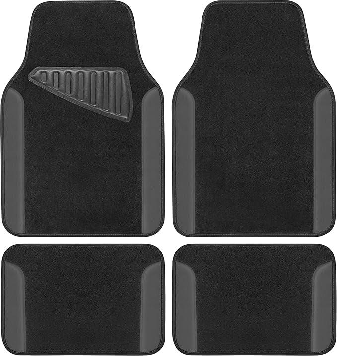 Motor Trend Waterproof Car Floor Mats Versatile Fit Mats with Driver Heel Pad Leather Car Carpet Floor Mat for SUV Van Sedan Truck Anti-Slip Backing Carpet Mats Black and Grey, Pack of 3