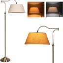 Swing Arm Floor Lamp, Brass Floor Lamps for Living Room with 180 Adjustable Cantilever, Beige Linen Lampshade, Mid Century Floor Lamp for Bedroom Office Home Nursery Study Room Hotel(Bronze)