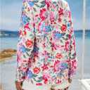 SweatyRocks Women's Button Down Shirts Long Sleeve Floral Print Blouse Dressy Casual Tops (L)