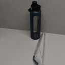 Kodrine 32oz Glass Water Bottle with Straw, Glass Drinking Bottle with 2 lids-Bamboo and Spout Lid, Leakproof Daily Water Intake Bottle with Time Marker for Home,Outdoor Sports, BPA free, Navy Blue