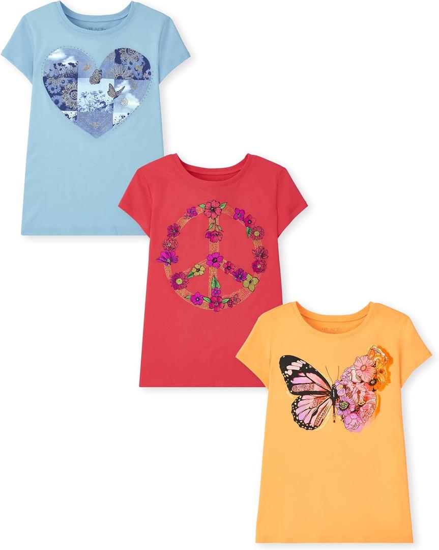 The Children's Place Girls Unicorns,Butterfly Short Sleeve Graphic T-Shirts,3 Pack, Small