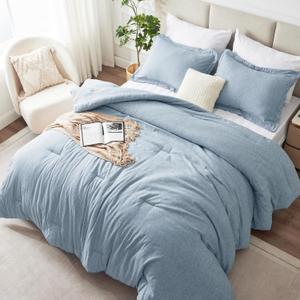 CozyLux Queen Size Comforter Set - 3 Pieces Blue Soft Luxury Cationic Dyeing Bedding Comforter for All Season, Breathable Lightweight Fluffy Bed Set with 1 Comforter and 2 Pillow Shams