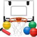 Mini Basketball Hoop Set for Kids Adults, Indoor Play Wall Mount Basketball Hoop for Door with 4 Small Replacement Toddler Basketballs, ABS Backboard Metal Rim Goal Sport Gifts for Pool Game Fun