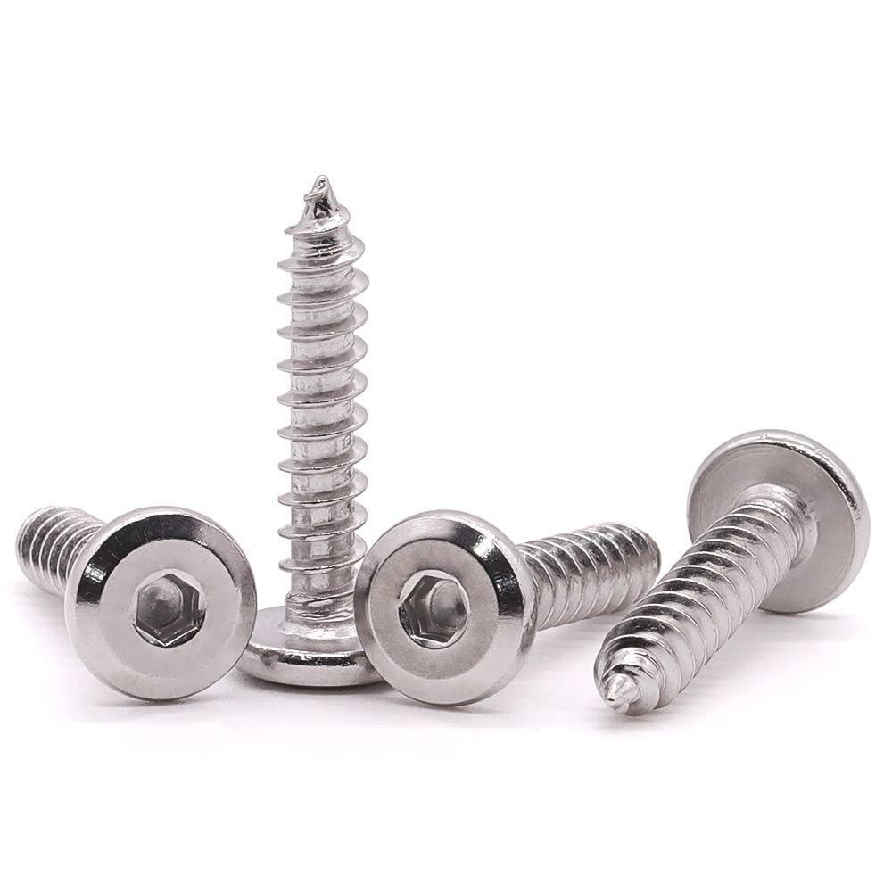 M4 x 20mm Flat Socket Head Self Tapping Screws, 304 Stainless Steel 18-8, Hex Drive, Corrosion Resistant Screws for Wood, Sheet Metal and More, Pack of 50