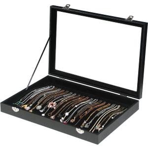 Coward 20 Hooks Necklace Organizer Jewelry Box, Dustproof Necklace Display Holder Case, Black Velvet Necklace Display Tray Case with Transparent Glass Lid for Home Use or Store Selling Show