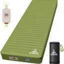 Self Inflating Sleeping Pad with Electric Pump, 4 Inch Ultra Thick Memory Foam Camping Sleeping Pad, Effortless Automatic Inflation, 9.5 R-Value Insulated Air Mattress for Car Travel, Green