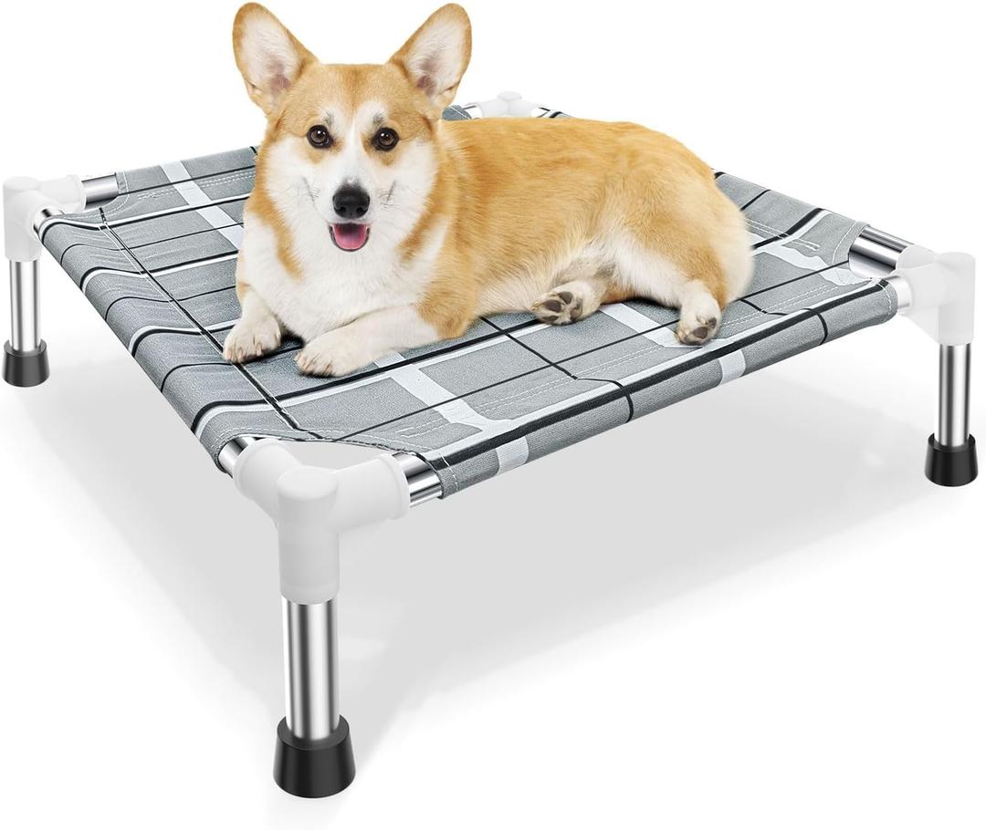 Elevated Raised Outdoor Dog Bed - Cooling Lifted Outside Dogs Cot Bed with Non-Slip Feet Dog Hammock Bed with Stainless Steel Frame Portable Puppy Pet Bed for Indoor & Outdoor (S:20'' x 20'' x 6'')