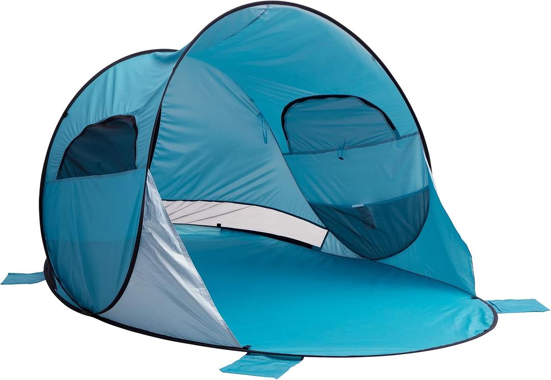 Pop Up Beach Tent with UV Protection and Ventilation Windows ? Water and Wind Resistant Double-Door Sun Shelter for Outdoor Events by Wakeman (Blue), 86 x 47