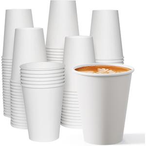 JOLLY CHEF 12 oz Paper Coffee Cups 100 Pack, Disposable Hot Paper Cups for Party, Office, Home, Travel (White)