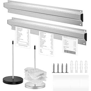 DIICCYO Ticket Holder for Restaurant, Aluminum Slide Check Rack with 2 Pcs Receipt Holder Spike, Silver Bill Orders Ticket Tab Display Rail Ticket Holder Accessories for Orders Bill Display, 16 Inch