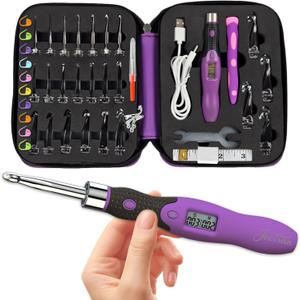 Upgraded Counting Crochet Hook Set - 24-in-1 Interchangeable Hooks Kit - Light Up, Digital Stitch & Row Counter- No Need to Move Fingers- Ergonomic for Arthritic Hands - Cool Gift
