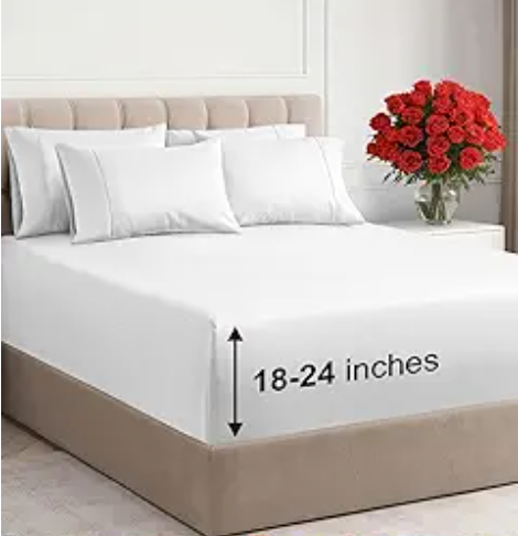 LuxClub 4 PC California King Sheet Set, Deep Pockets Wrinkle Free Cooling Bed Sheets Hotel Bedding for Women, Men, Includes 1 Fitted Sheet, 1 Flat Sheet and 2 Pillowcases-White
