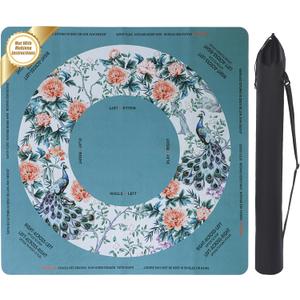BALAPET Portable Mahjong Mat with Playing Instructions for Learning, Chinoiserie Peony Peacock Style Mahjong Mat for Table, Anti-Slip Noise Reduction Table Mat Cover for Board & Tile Games(Blue)