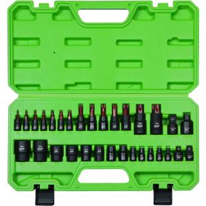 SUNHAMCKP 31 Piece Torx Bit and Socket Set, 14 Star Bits (T8- T70) & 13 E-Torx Sockets (E4-E24) and 4 Impact Socket Adapter, Professional Grade Tool Set for Automotive Mechanic, CR-V & S2 Steel