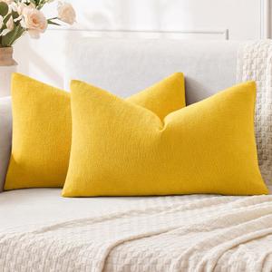 MIULEE Yellow Couch Pillow Covers 12x20 Inch, Set of 2 Soft Chenille Summer Decorative Lumbar Throw Pillow Covers Farmhouse for Sofa Living Room Bed