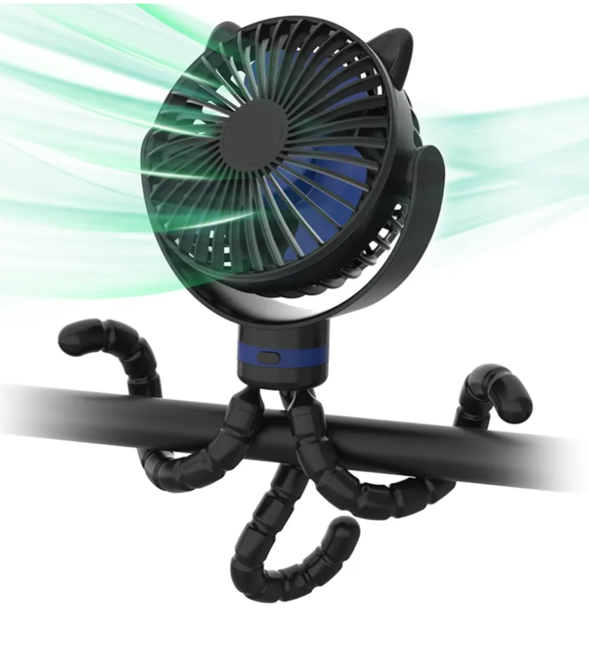 Momcozy Portable Stroller Fan, 8000mAh, 27H Ultra-long Battery Life, Detachable 4 Speed 360°Rotate, LED Night Light with 2 Modes, USB Rechargeable Handheld Cooling Fan for Travel, Car Seat, Bedroom